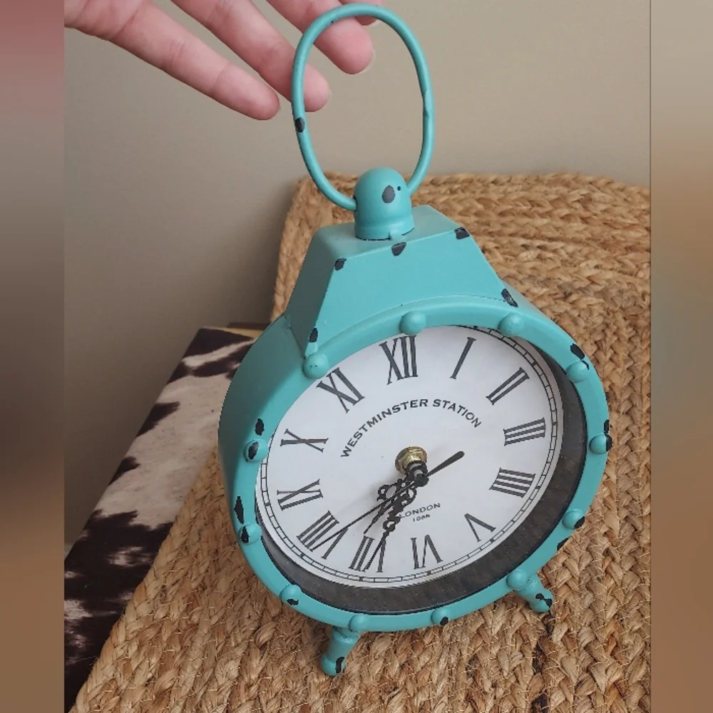 Turquoise antique looking table clock